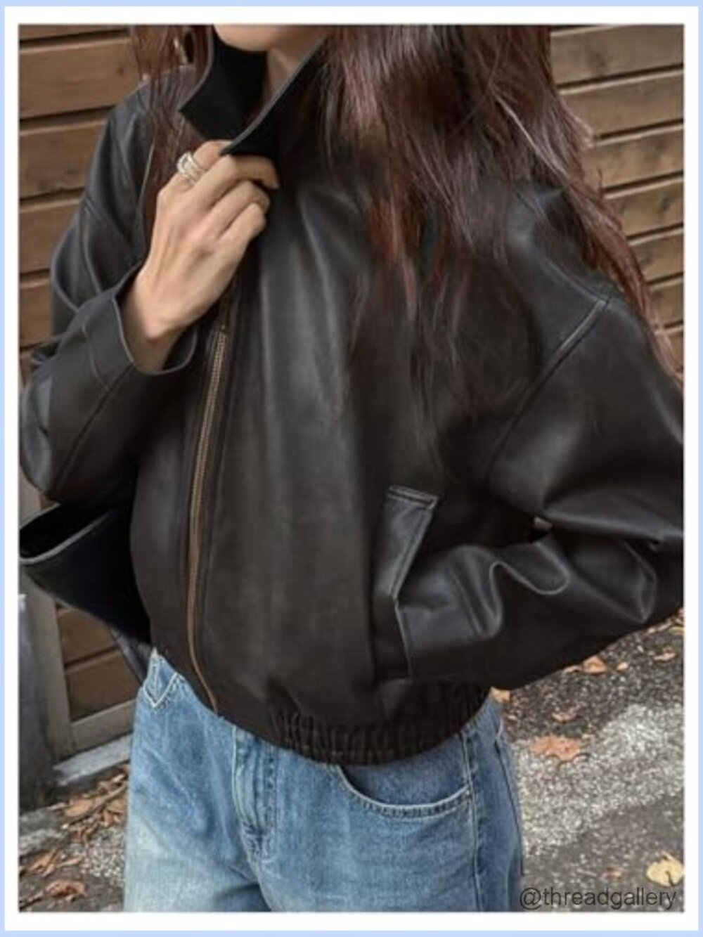 Y2K Faux Leather Crop Bomber Jacket Zip Up Motorcycle Streetwear - Picture 3 of 3